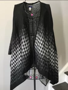 APT 9 Black Open Front Loose Hanging Vest Wrap Cardigan Cape - Picture 1 of 5