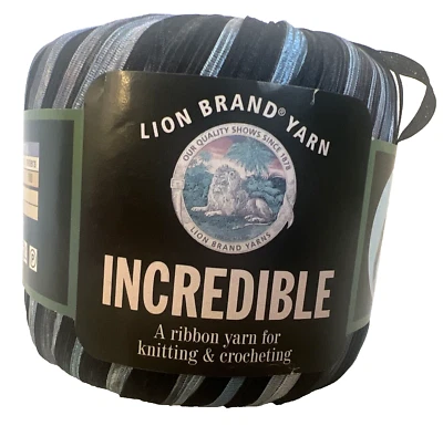 1 Skein Lion Brand Yarn Incredible Ribbon Color 204  Accent on Black NIP Crochet - Image 1 of 4