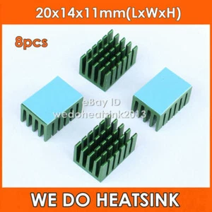 8szt 20x14x11mm zielony anodowany aluminiowy radiator z taśmą termiczną - Zdjęcie 1 z 4