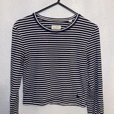 Jack Wills Women's Top UK 12 striped Cotton Long Sleeve Round Neck Crop STRETCH  - Image 1 of 4