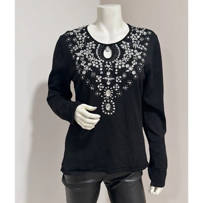 Женский черный свитер Victor Costa с длинным рукавом и стразами размер M - Изображение 1 из 4