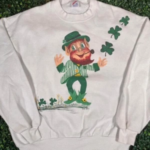 Vintage 90s Jerzees Leprechaun Holdiay Gold Crewneck - Picture 1 of 4