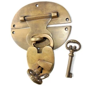 large heavy HASP & STAPLE Padlock and KEY included WORKS 5" OVAL catch latch - Picture 1 of 12