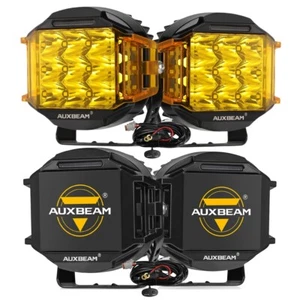 2x AUXBEAM 5" Round LED Pods Driving Side Shooter Lights + Balck & Amber Covers - Picture 1 of 12