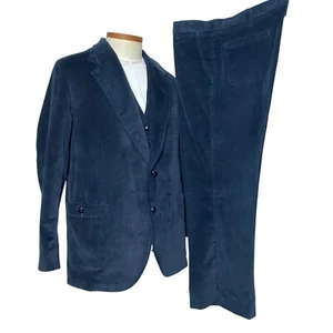 Lee Men Suit 3 Pc Velveteen Vest 44R 2 Button Blazer 46R Flare Leg Pants 36 x 26 - Picture 1 of 23