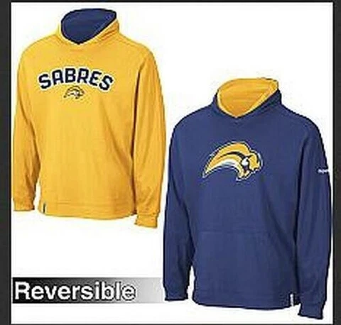 E036 Reebok Buffalo Sabres Elite Hoodie Reversible Hooded Sweatshirt sz Men's S Cover
