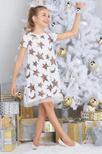 8 10 12 Girls NEW Halabaloo Sequin Moon Stars Reversible Rainbow Silver Dress - Picture 1 of 3