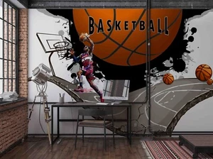 3D Art Basketball Self-adhesive Removeable Wallpaper Wall Mural - Picture 1 of 10