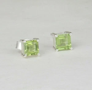 Princess Cut Peridot Stud 925 Sterling Silver Gemstone Earrings For Girls - Picture 1 of 2