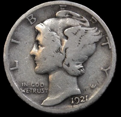 1921 D Mercury Dime VG- OBV DIE CRACK- SVN609 - Image 1 of 2