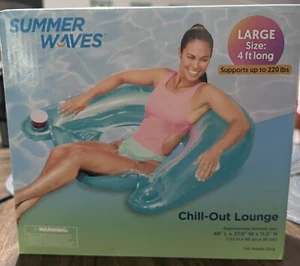 Summer Wave Chill Out Pool lounge 48” up To 220lbs 4 Ft Long Large Drink Holders - Picture 1 of 3