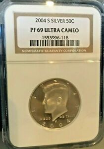 2004 S 50c KENNEDY HALF SILVER PROOF NGC PR69 ULTRA CAMEO $25 IN NGC PRICE GUIDE