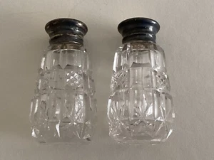 Vintage Cut Glass Salt and Pepper Shakers Mother Of Pearl Sterling Tops.2” H - Picture 1 of 6