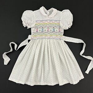 Vintage Fructuoso Girl's 4/5 Mini Rosebud Smocked Dress Prairie Cottagecore