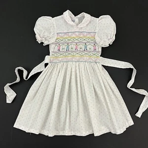 Vintage Fructuoso Girl's 4/5 Mini Rosebud Smocked Dress Prairie Cottagecore - Picture 1 of 11