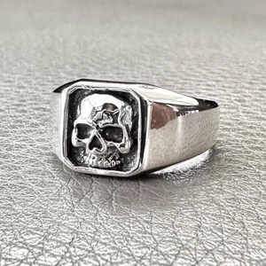 Anillo de motociclista hecho a mano de plata de ley 925 calavera punk gótico huesos pirata - Imagen 1 de 5
