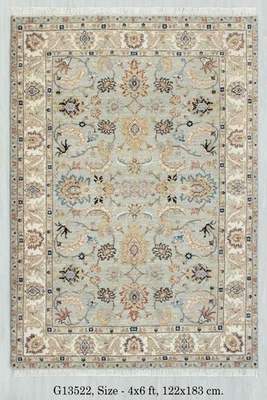 Alfombra de lana anudada a mano 4x6 verde claro marfil persa estilo Sultanabad alto KPSI Foto 1 de 4