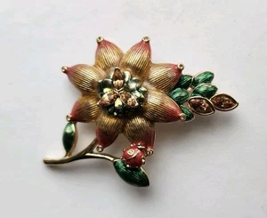 Broche Vintage Monet Multicolor Esmalte y Estrás Flor y Ladybug  - Imagen 1 de 2