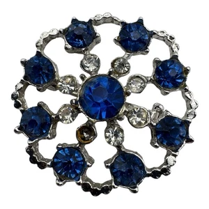 Vintage Silver-Tone Round Brooch with Blue & Clear Rhinestones – 1.25” - Bild 1 von 7