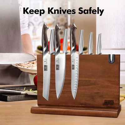 HOSHANHO Knife Block Double-Sided Magnetic Wooden Knife Holder Knife Storage - Image 1 of 4