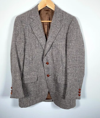 Harris Tweed Blazer Men's 38 Regular Gray Brown Jacket Scottish Wool 70s VTG - Image 1 of 4