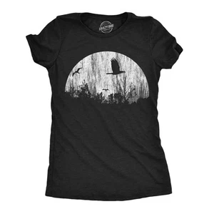 Womens Funny T Shirts Moon Birds Creepy Graphic Tee For Ladies - Picture 1 of 7