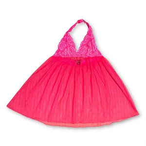 Victoria’s Secret Babydoll Slip Chemise Halter Pink Lace Mesh Lingerie Sz Small - Picture 1 of 6