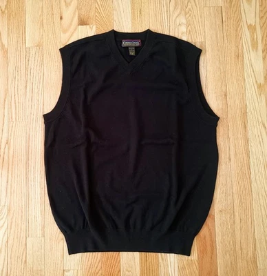 De Colección Y2K Años 90 Hombres Cross Creek 100% Algodón Suéter Chaleco Cuello en V Negro Preppy Retro L Foto 1 de 3