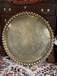 Large Brass Moroccan tray Wall Art Table Top Middle Eastern 28.5 Inches Round - Picture 1 of 10