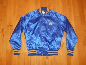 Vtg 80s 90s AB ACTON BOXBORO BOXBOROUGH Button Up Light Satin Blue Jacket Mens L - Picture 1 of 7