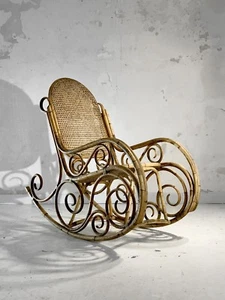 1950 FAUTEUIL ROCKING-CHAIR ART-DECO MODERNISTE SHABBY-CHIC Bambou Adnet Thonet - Picture 1 of 12