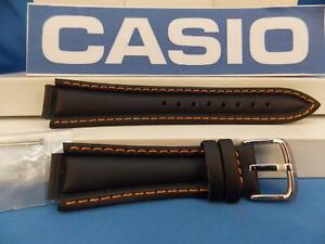 Casio watchband EF-308. Ef-301. Edifice Black Leather Orange Cotton Stitch Trim