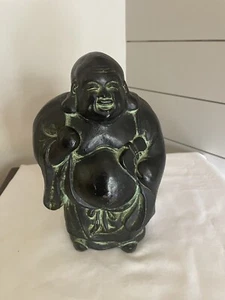 Vintage Japanese Hotei Statue Figurine Black With Patina Stamped - Bild 1 von 7