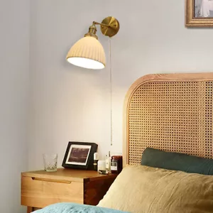 Bedroom Wall Light Nordic Ceramic Wall Sconce with Pull Cord Switch Wall Fixture - Picture 1 of 8