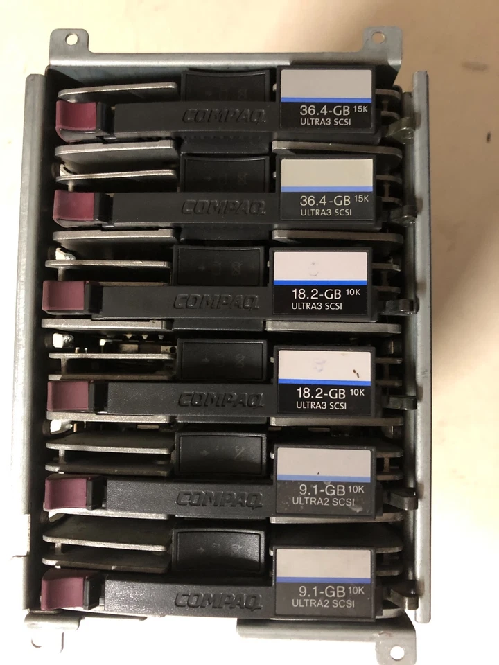 lotto di 6 hot swap hard disk compaq con case 224990-001 e backplane - Immagine 1 di 4