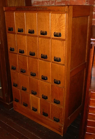 Quartered oak antique Ladies Home Journal sewing pattern cabinet-----16002 Cover
