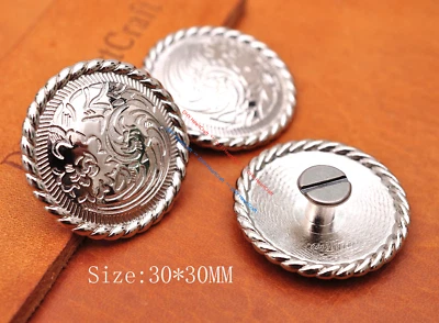 10X Bright Silver Flower Engraved Leathercraft Belt Wallet Saddle Concho Decor - Image 1 of 4