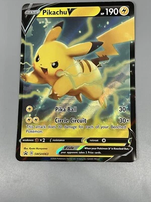 Pikachu V Pokemon TCG Sword & Shield Foil Card Black Star Promo SWSH063 - Image 1 of 2