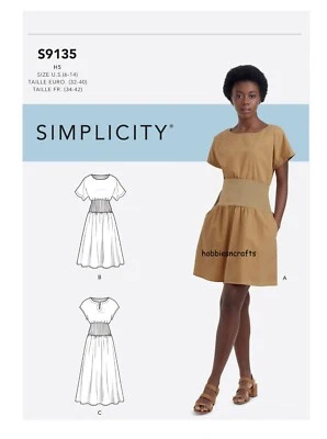 SIMPLICITY 9135 MISSES DRESS with Knit Midriff Sizes 6-14 & 14-22 Skill: AVERAGE - Image 1 of 4