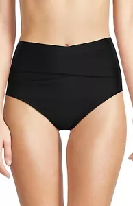 Calvin Klein High-Waist Cross-Over Tummy-Control Bikini Bottoms - Black, Medium - Picture 1 of 6
