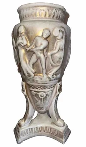 Neo Classical Vase Ceramic Pearl Antiqued Painted Cream/Gold Pedestaled 11.5” T - Picture 1 of 5