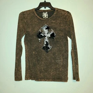 Velvet Stone Long Sleeve Pullover Top with Cow Print Cross Sz Large - Picture 1 of 5