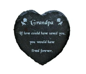 Placa marcadora de tumba conmemorativa corazón pizarra natural grabada para abuelo - Imagen 1 de 1
