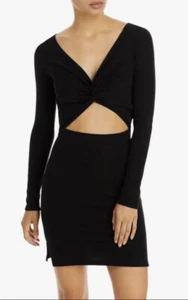 Fore Ribbed Knit Mini Dress Women's S Black Cut Out V-Neck Long Sleeves NWT - Picture 1 of 5