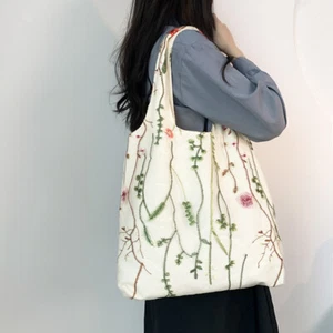 Damen Spitze Leinen Tragetasche Beutel Handtaschen Blumenmuster Stickerei Preppy - Bild 1 von 11