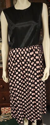 Винтажный 1960-х шелк черный и розовый PokaDot платье размер маленький - Изображение 1 из 4