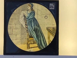 MAGIC LANTERN SLIDE - COLOUR - MEDIEVAL LADY STANDING ON CHAIR - Picture 1 of 1