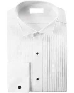 Slim Fit 100% Cotton 1/4 Inch Pleat Wing Collar Tuxedo Shirt with French Cuffs - Picture 1 of 1