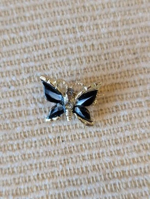 Vintage Enamel Butterfly Pin Brooch Black Gold Tone - Image 1 of 2