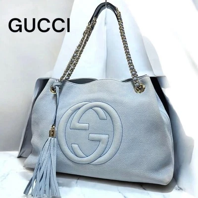 Bolso de Mano GUCCI Cadena Cuero Azul Claro Entrelazado G Soho Mujeres De Japón Foto 1 de 4
